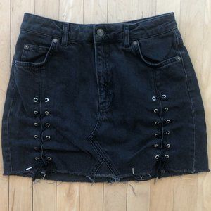 Topshop Moto Washed Black Jean Skirt